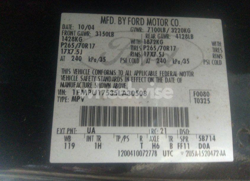 Photo 9 of 2005 Ford Expedition EDDIE BAUER/KING RANCH (VIN 1FMPU17535LA30508)