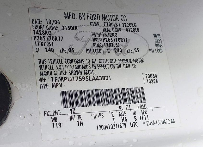 Photo 9 of 2005 Ford Expedition EDDIE BAUER/KING RANCH (VIN 1FMPU17595LA43831)