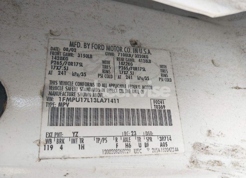 Photo 9 of 2003 Ford Expedition EDDIE BAUER (VIN 1FMPU17L13LA71411)