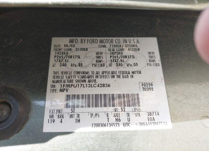 Photo 9 of 2003 Ford Expedition EDDIE BAUER (VIN 1FMPU17L13LC42836)