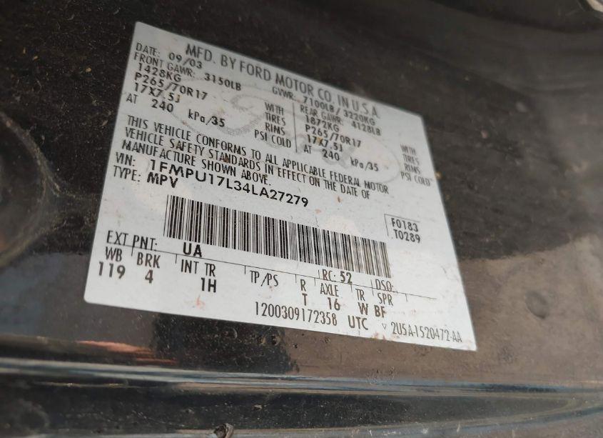 Photo 9 of 2004 Ford Expedition EDDIE BAUER (VIN 1FMPU17L34LA27279)