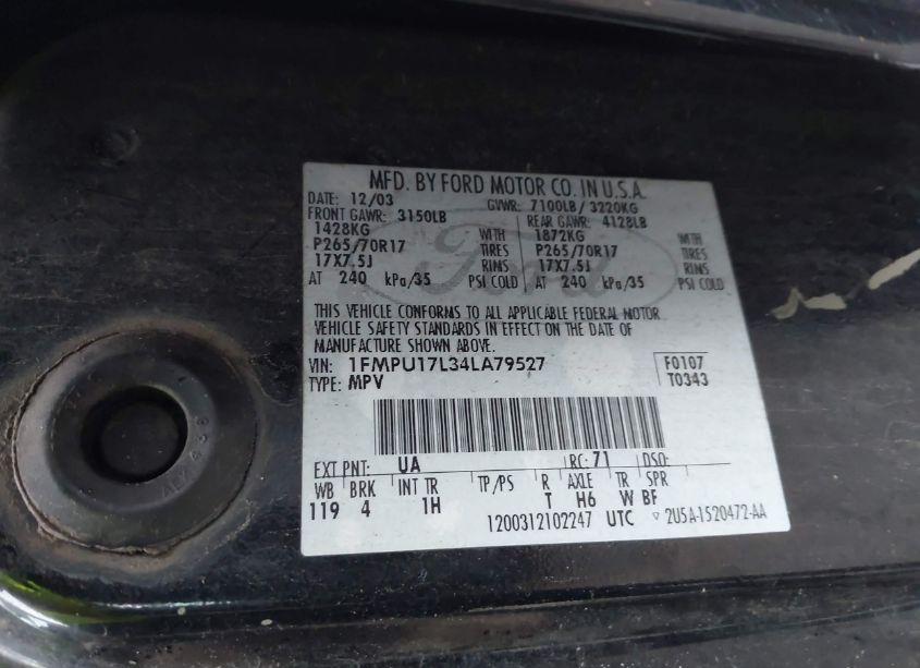 Photo 9 of 2004 Ford Expedition EDDIE BAUER (VIN 1FMPU17L34LA79527)