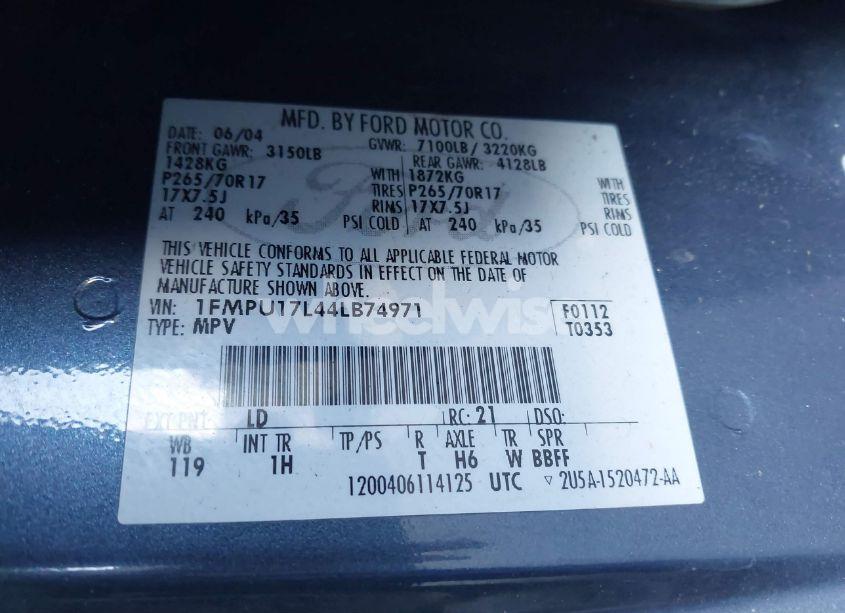 Photo 9 of 2004 Ford Expedition EDDIE BAUER (VIN 1FMPU17L44LB74971)