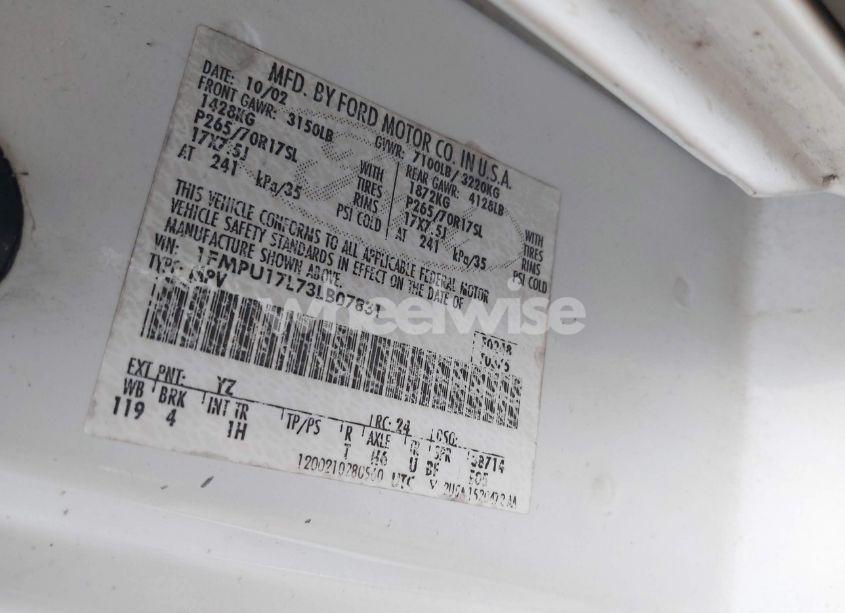 Photo 9 of 2003 Ford Expedition EDDIE BAUER (VIN 1FMPU17L73LB07831)