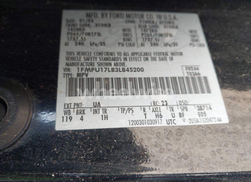 Photo 9 of 2003 Ford Expedition EDDIE BAUER (VIN 1FMPU17L83LB45200)