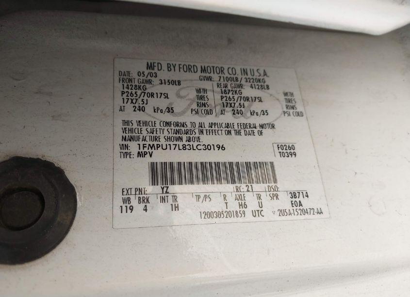 Photo 9 of 2003 Ford Expedition EDDIE BAUER (VIN 1FMPU17L83LC30196)