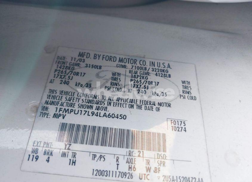 Photo 9 of 2004 Ford Expedition EDDIE BAUER (VIN 1FMPU17L94LA60450)