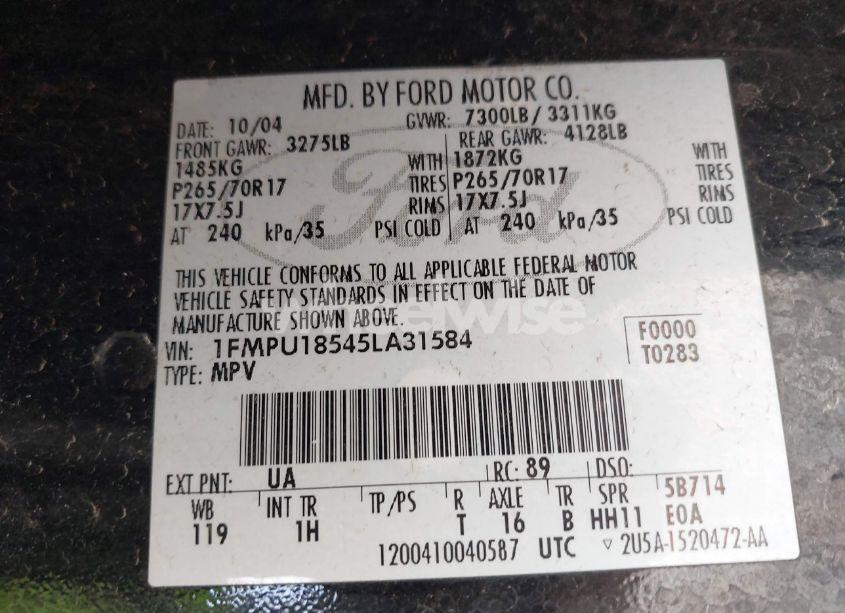 Photo 9 of 2005 Ford Expedition EDDIE BAUER/KING RANCH (VIN 1FMPU18545LA31584)