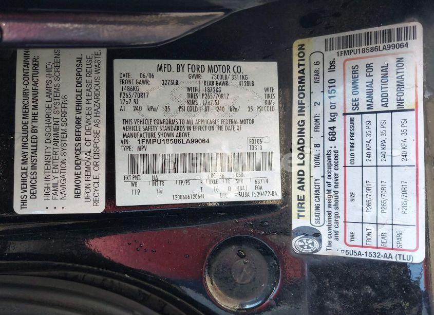 Photo 9 of 2006 Ford Expedition EDDIE BAUER/KING RANCH (VIN 1FMPU18586LA99064)