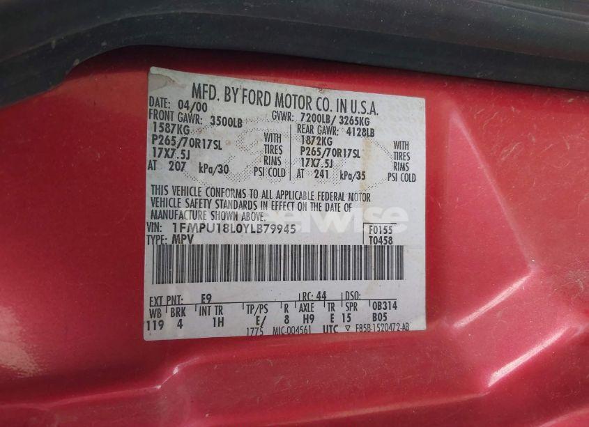 Photo 9 of 2000 Ford Expedition EDDIE BAUER (VIN 1FMPU18L0YLB79945)