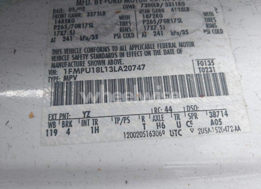 Photo 9 of 2003 Ford Expedition EDDIE BAUER (VIN 1FMPU18L13LA20747)