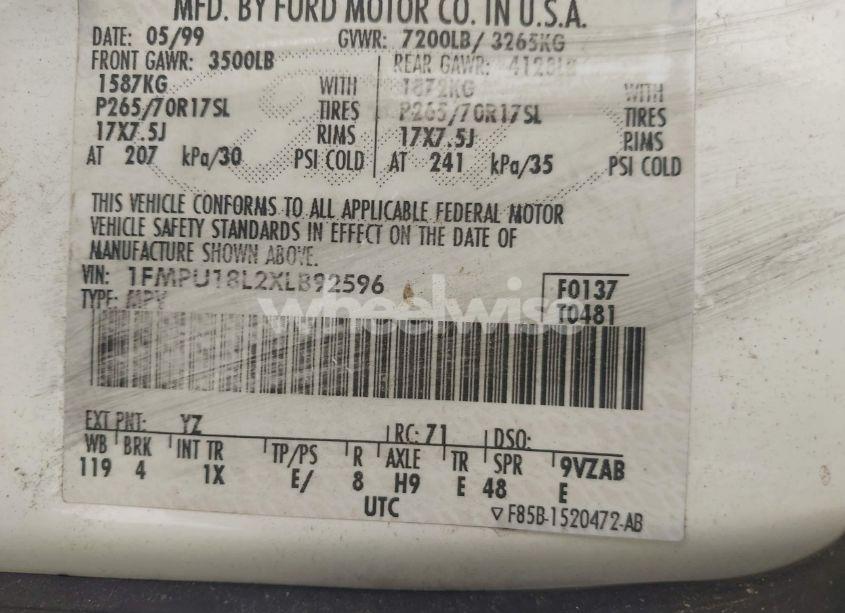 Photo 9 of 1999 Ford Expedition EDDIE BAUER/XLT (VIN 1FMPU18L2XLB92596)