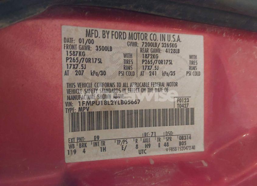 Photo 9 of 2000 Ford Expedition EDDIE BAUER (VIN 1FMPU18L2YLB05667)