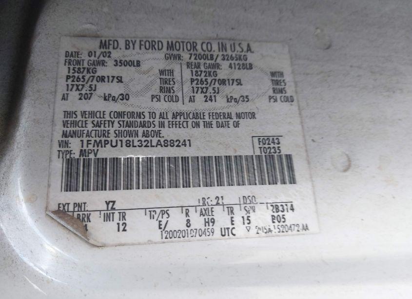 Photo 9 of 2002 Ford Expedition EDDIE BAUER (VIN 1FMPU18L32LA88241)