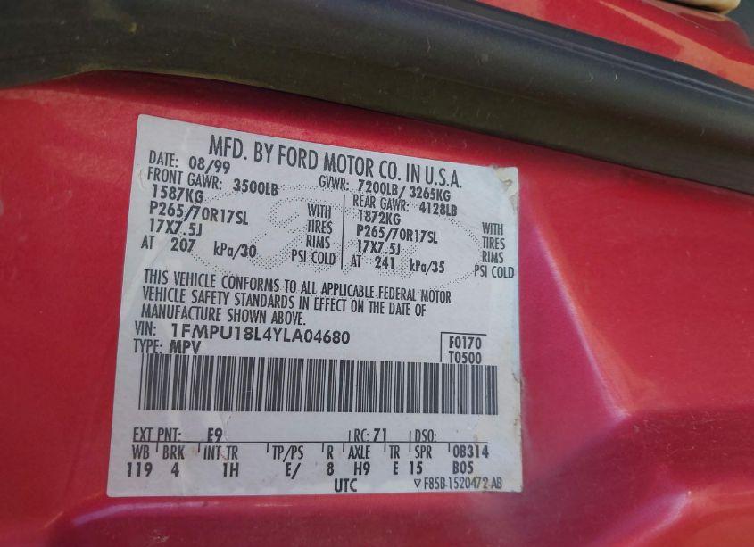 Photo 9 of 2000 Ford Expedition EDDIE BAUER (VIN 1FMPU18L4YLA04680)