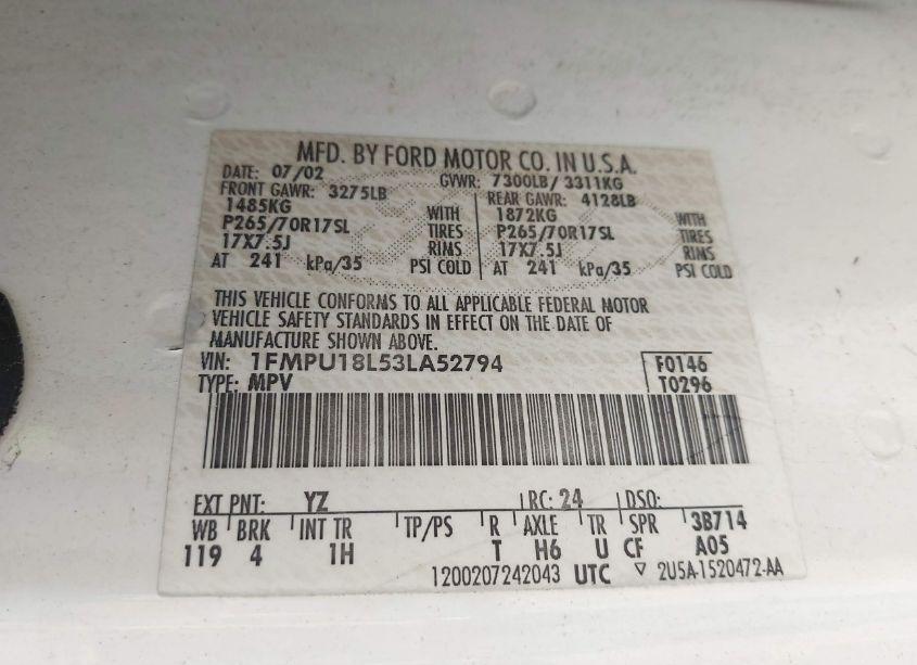 Photo 9 of 2003 Ford Expedition EDDIE BAUER (VIN 1FMPU18L53LA52794)