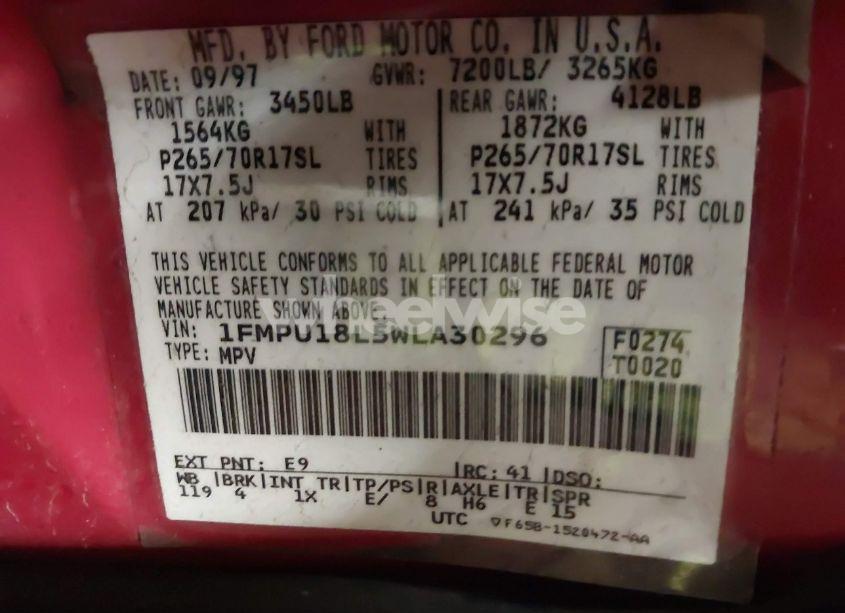 Photo 9 of 1998 Ford Expedition EDDIE BAUER/XLT (VIN 1FMPU18L5WLA30296)