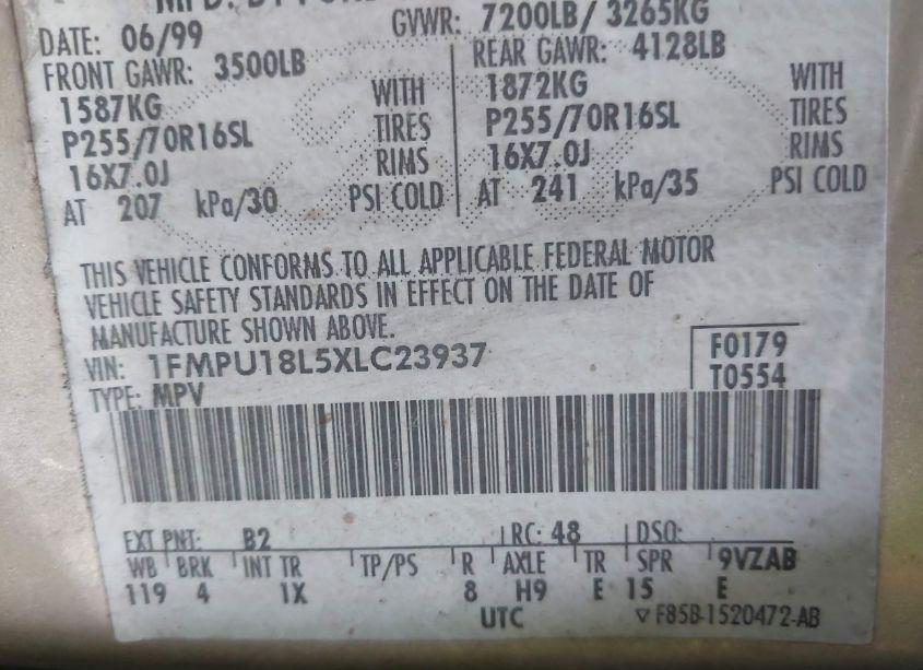 Photo 9 of 1999 Ford Expedition EDDIE BAUER/XLT (VIN 1FMPU18L5XLC23937)