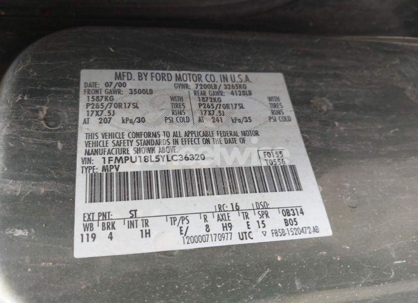 Photo 9 of 2000 Ford Expedition EDDIE BAUER (VIN 1FMPU18L5YLC36320)