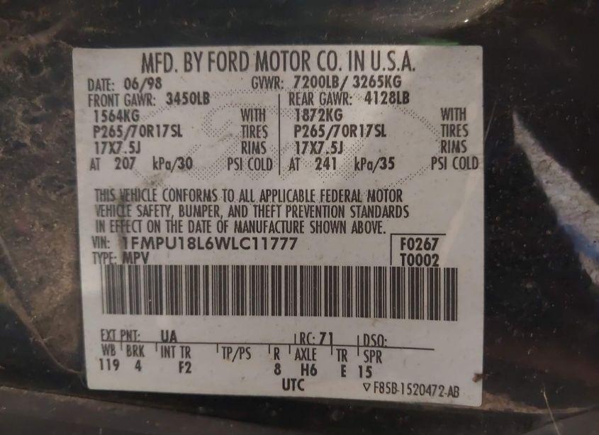 Photo 9 of 1998 Ford Expedition EDDIE BAUER/XLT (VIN 1FMPU18L6WLC11777)