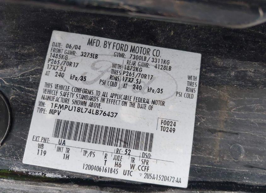 Photo 9 of 2004 Ford Expedition EDDIE BAUER (VIN 1FMPU18L74LB76437)