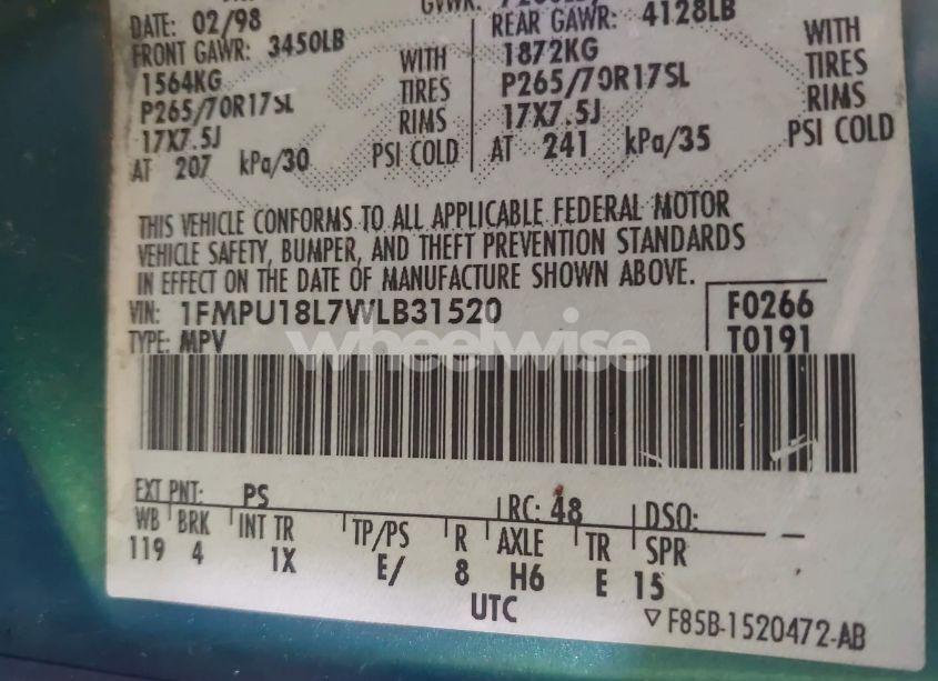 Photo 9 of 1998 Ford Expedition EDDIE BAUER/XLT (VIN 1FMPU18L7WLB31520)