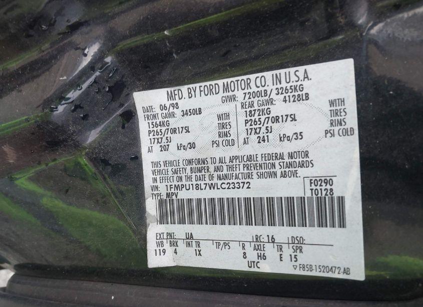 Photo 9 of 1998 Ford Expedition EDDIE BAUER/XLT (VIN 1FMPU18L7WLC23372)
