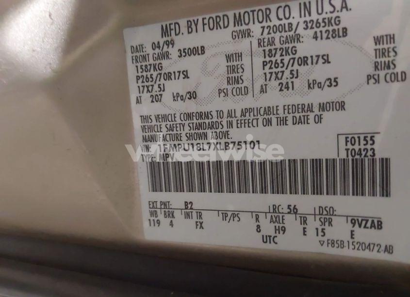 Photo 9 of 1999 Ford Expedition EDDIE BAUER/XLT (VIN 1FMPU18L7XLB75101)