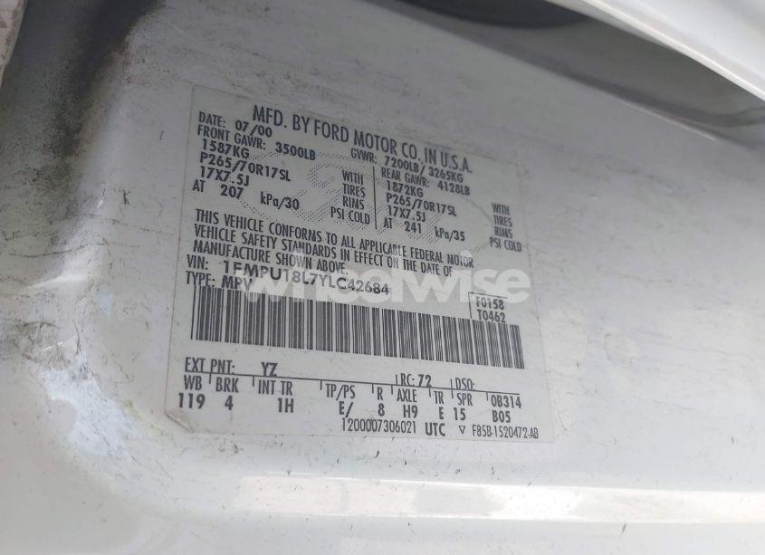 Photo 9 of 2000 Ford Expedition EDDIE BAUER (VIN 1FMPU18L7YLC42684)