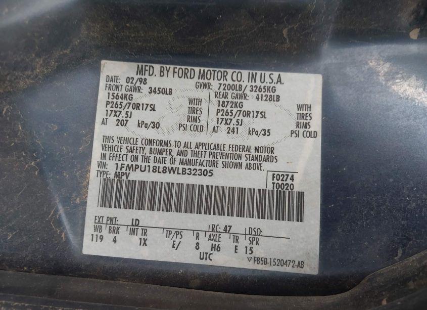 Photo 9 of 1998 Ford Expedition EDDIE BAUER/XLT (VIN 1FMPU18L8WLB32305)