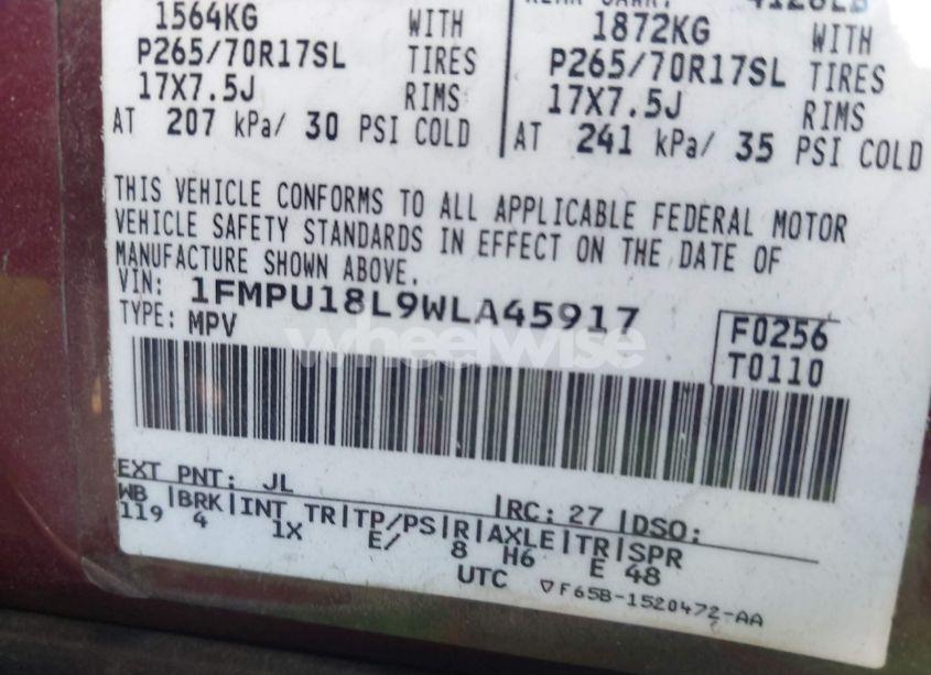 Photo 9 of 1998 Ford Expedition EDDIE BAUER/XLT (VIN 1FMPU18L9WLA45917)