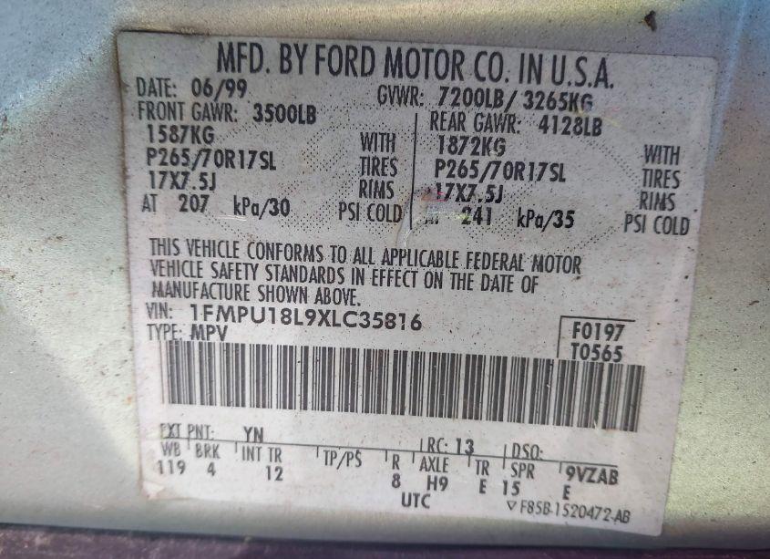 Photo 9 of 1999 Ford Expedition EDDIE BAUER/XLT (VIN 1FMPU18L9XLC35816)