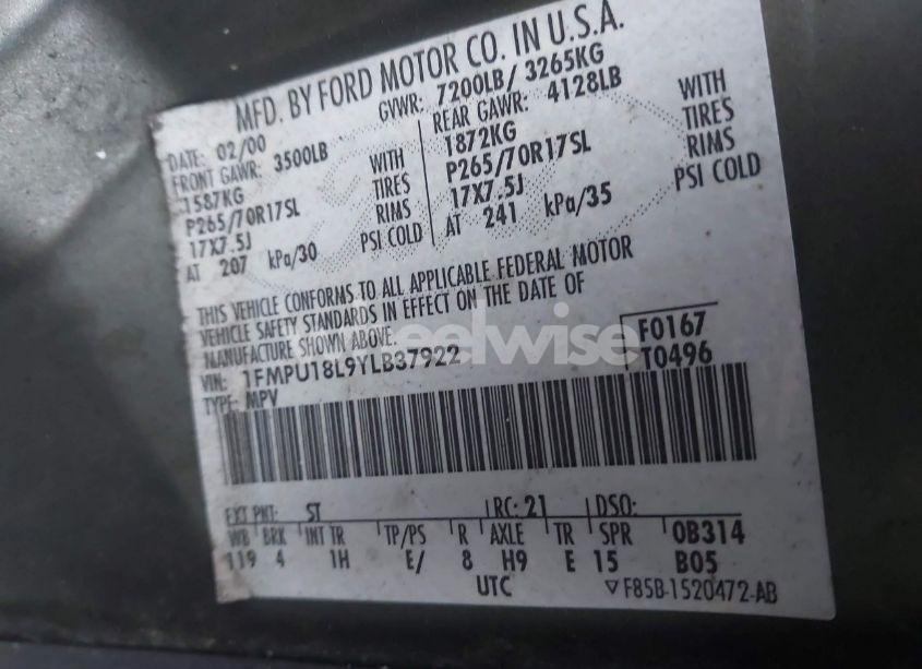 Photo 9 of 2000 Ford Expedition EDDIE BAUER (VIN 1FMPU18L9YLB37922)