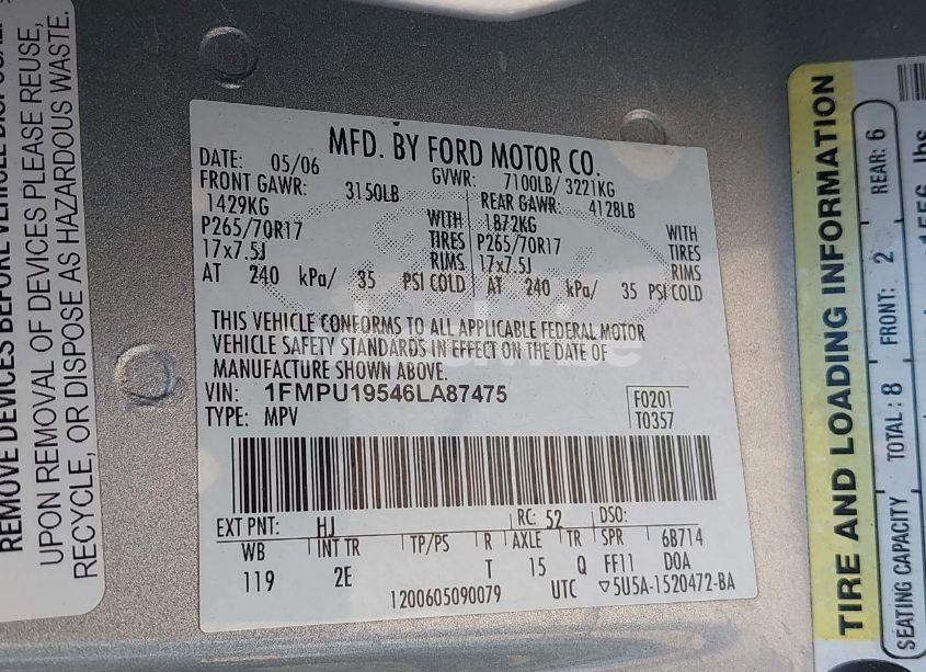 Photo 9 of 2006 Ford Expedition LIMITED (VIN 1FMPU19546LA87475)