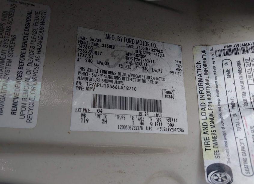 Photo 9 of 2006 Ford Expedition LIMITED (VIN 1FMPU19566LA18710)