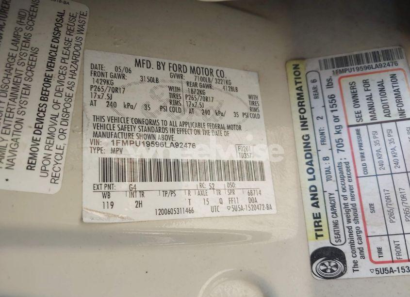 Photo 9 of 2006 Ford Expedition LIMITED (VIN 1FMPU19596LA92476)