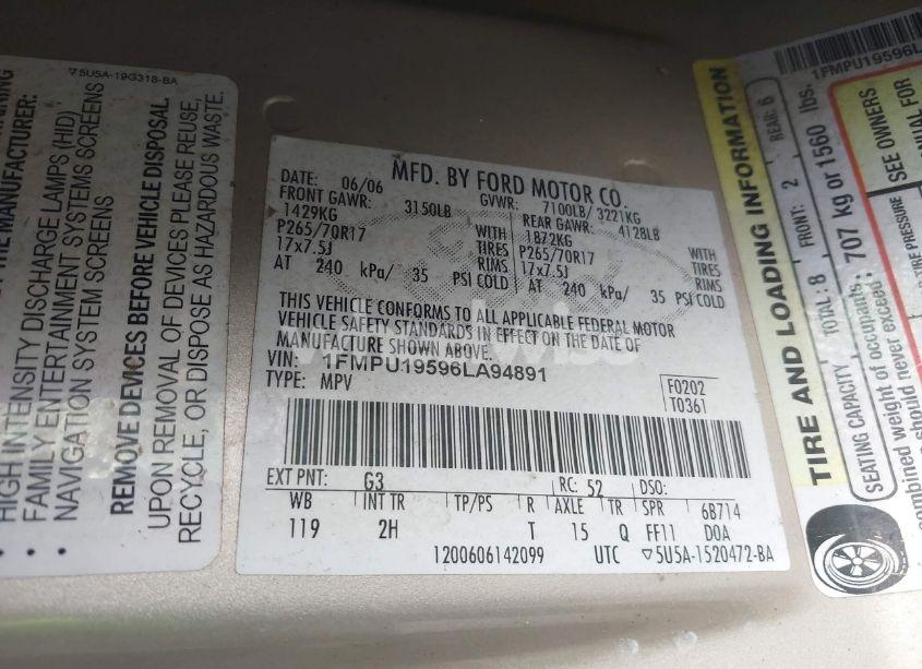 Photo 9 of 2006 Ford Expedition LIMITED (VIN 1FMPU19596LA94891)