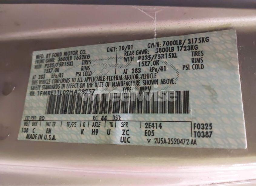 Photo 9 of 2002 Ford E-150 XL/XLT (VIN 1FMRE11L02HA28257)