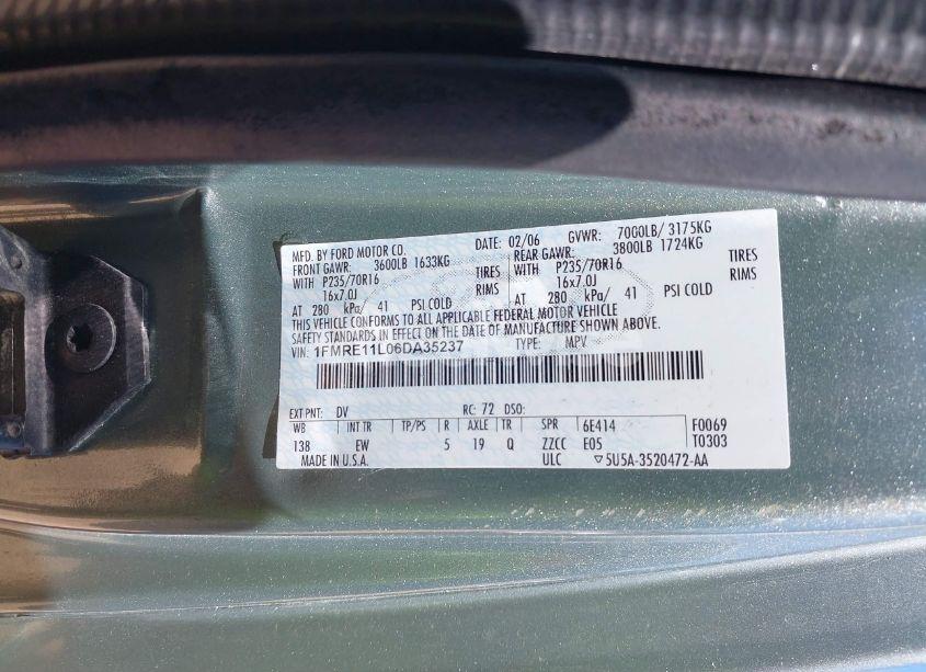 Photo 9 of 2006 Ford E-150 XL/XLT (VIN 1FMRE11L06DA35237)