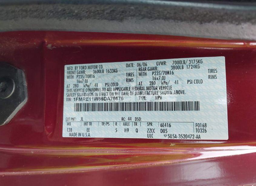 Photo 9 of 2006 Ford E-150 XL/XLT (VIN 1FMRE11W86DA76676)