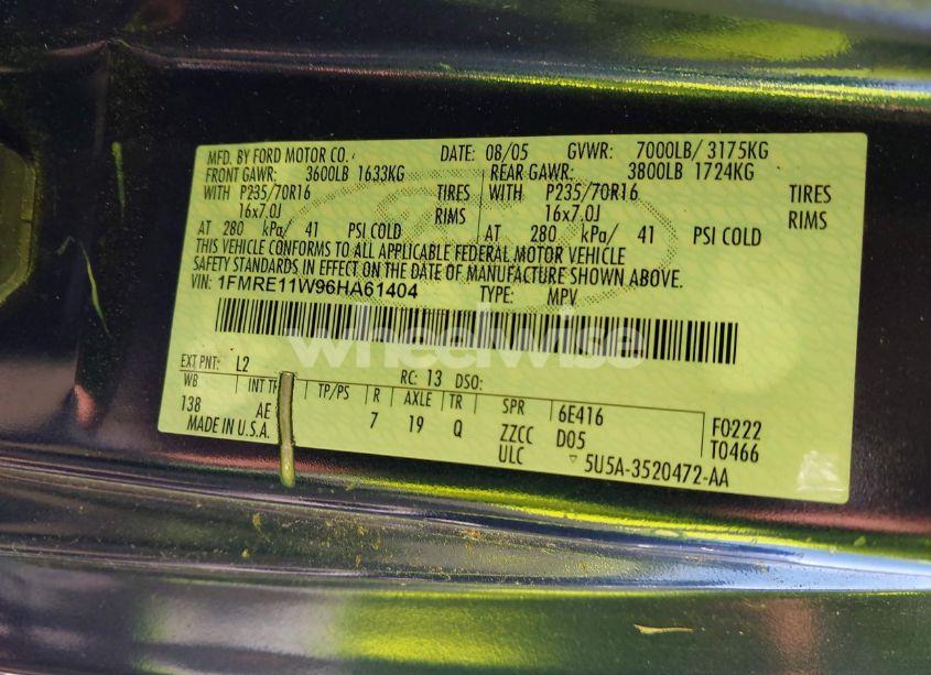 Photo 9 of 2006 Ford E-150 XL/XLT (VIN 1FMRE11W96HA61404)