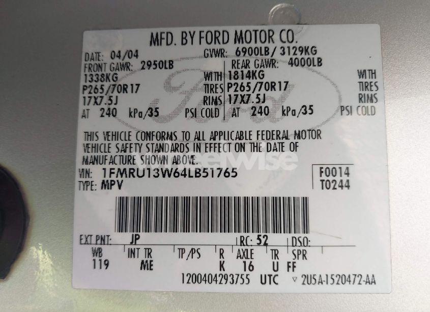 Photo 9 of 2004 Ford Expedition XLS (VIN 1FMRU13W64LB51765)