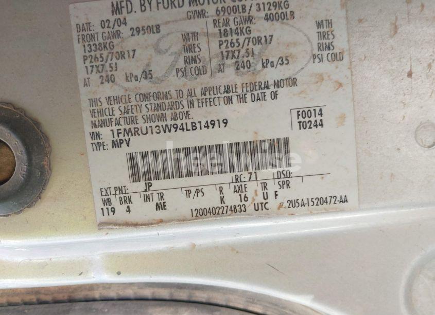 Photo 9 of 2004 Ford Expedition XLS (VIN 1FMRU13W94LB14919)