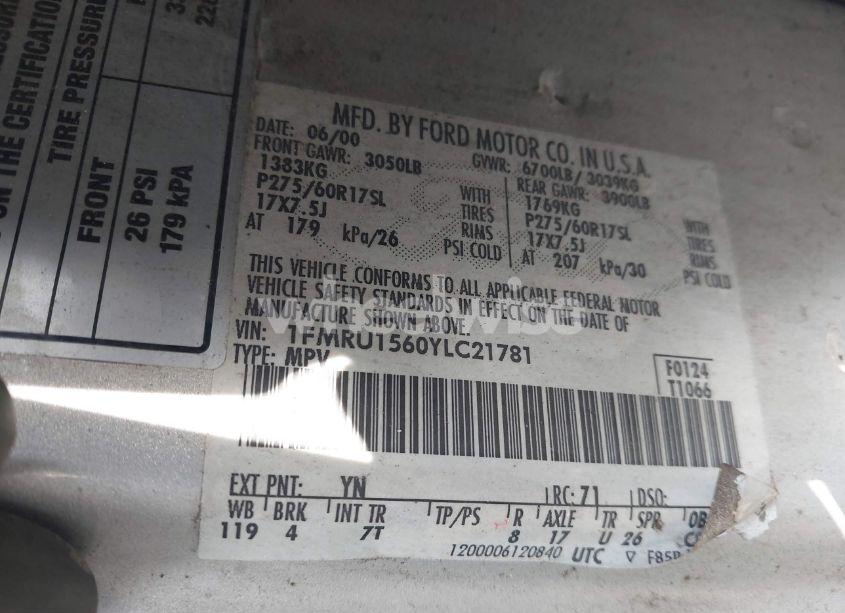 Photo 9 of 2000 Ford Expedition XLT (VIN 1FMRU1560YLC21781)