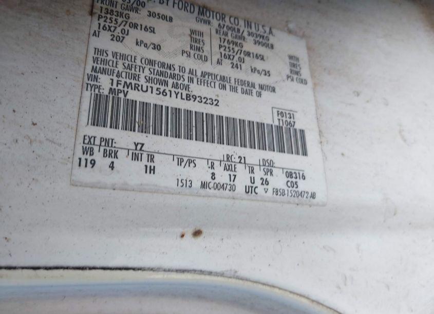 Photo 9 of 2000 Ford Expedition XLT (VIN 1FMRU1561YLB93232)