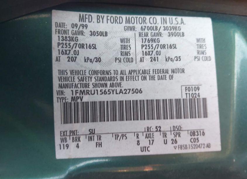 Photo 9 of 2000 Ford Expedition XLT (VIN 1FMRU1565YLA27506)