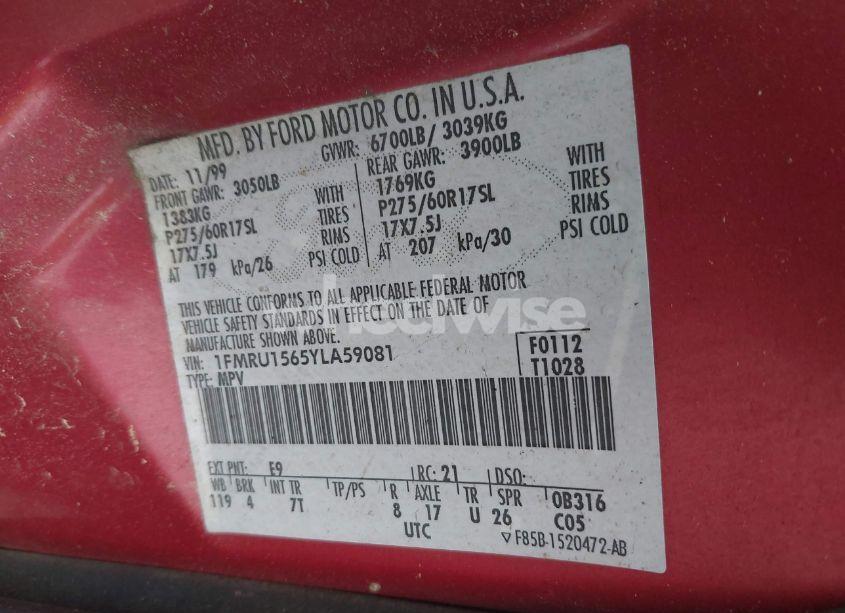 Photo 9 of 2000 Ford Expedition XLT (VIN 1FMRU1565YLA59081)