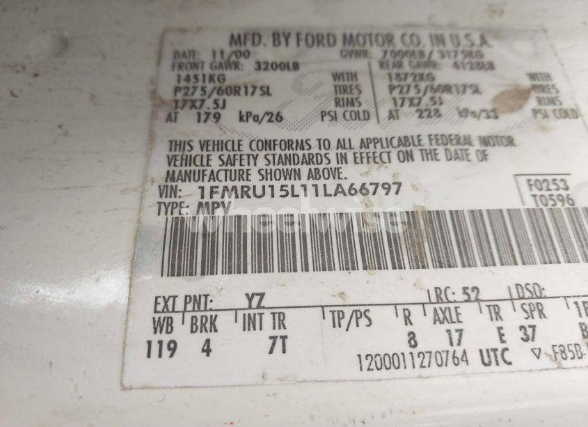 Photo 8 of 2001 Ford Expedition XLT (VIN 1FMRU15L11LA66797)