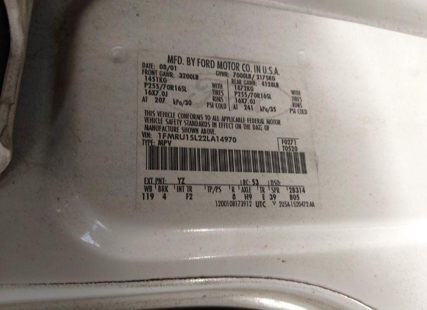 Photo 9 of 2002 Ford Expedition XLT (VIN 1FMRU15L22LA14970)