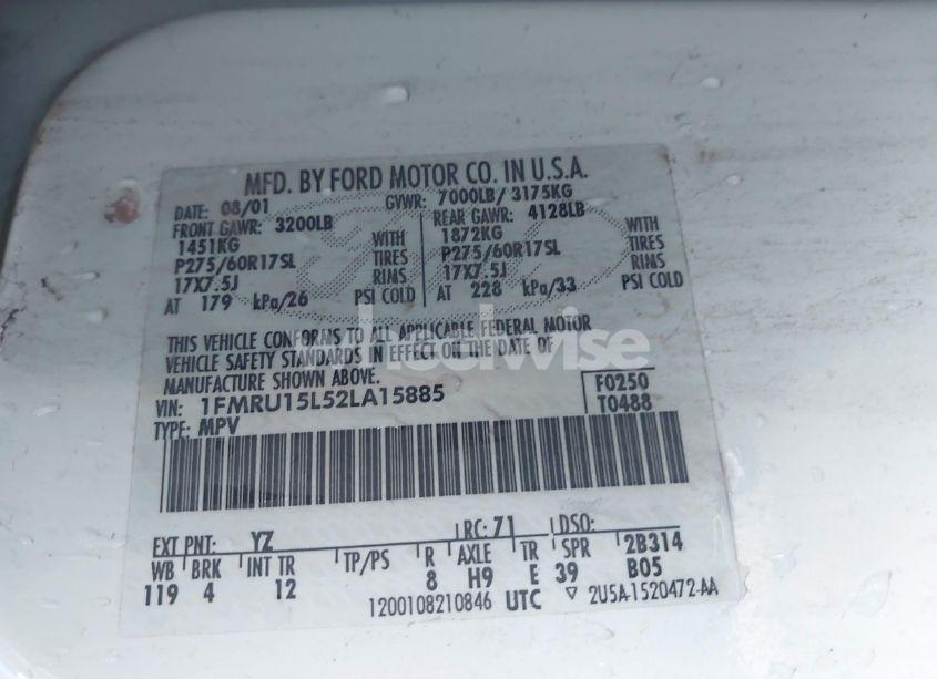 Photo 9 of 2002 Ford Expedition XLT (VIN 1FMRU15L52LA15885)